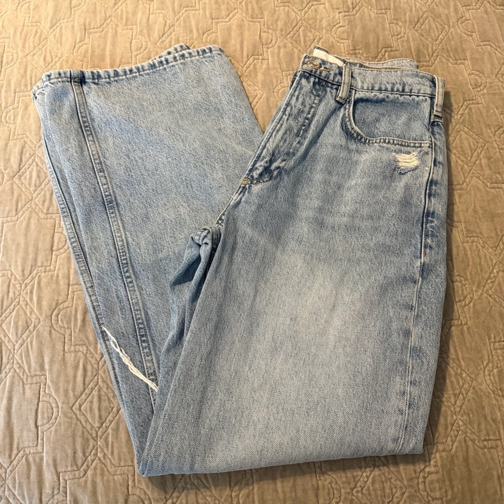 Frame High N Tight Wide Leg Distressed Jeans